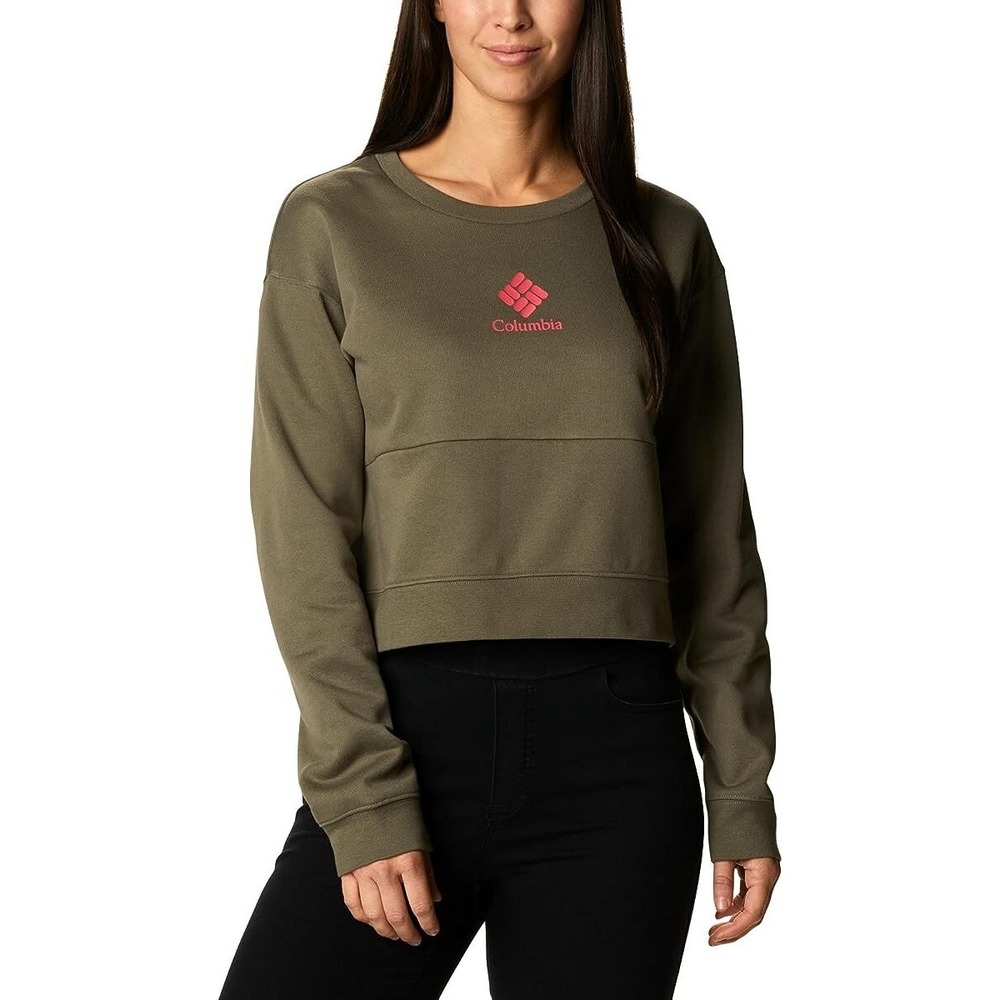 Columbia Women's Trek Colorblock Crew Sweatshirt Stone Green Sz 1X NEW